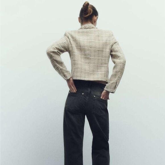 ZARA Double Breasted Tweed Weave Cropped Jacket - Picture 11 of 16
